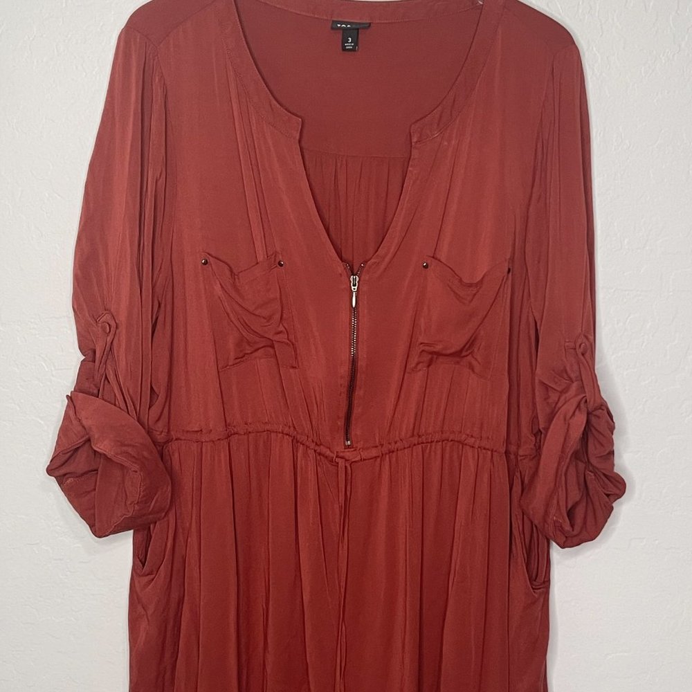 *SOLD* Torrid Challis Drawstring Shirt Dress Brick Red with Pockets 3 3X 22/24 - Picture 3 of 7
